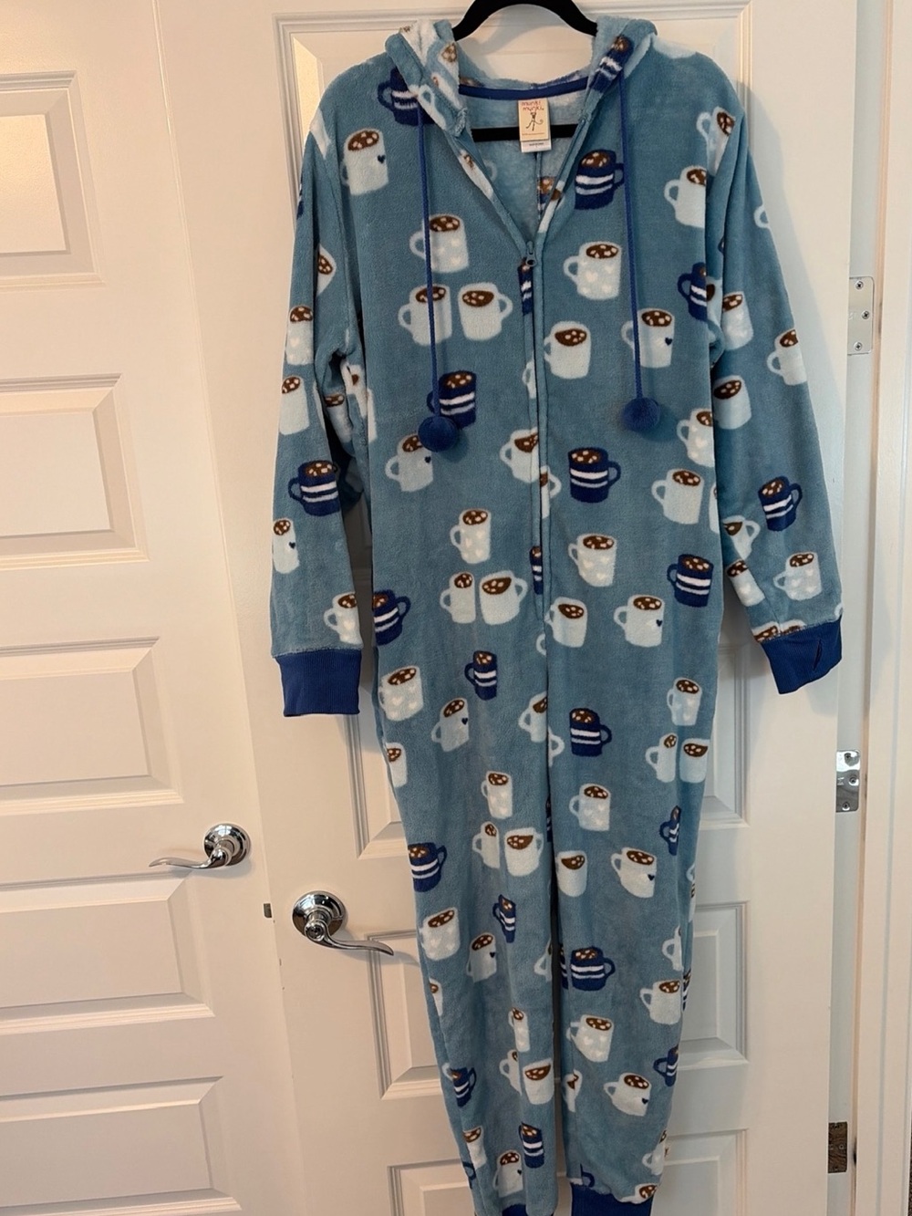 munki munki Blue Hooded Kids One-Piece with Hot Cocoa Mug Print